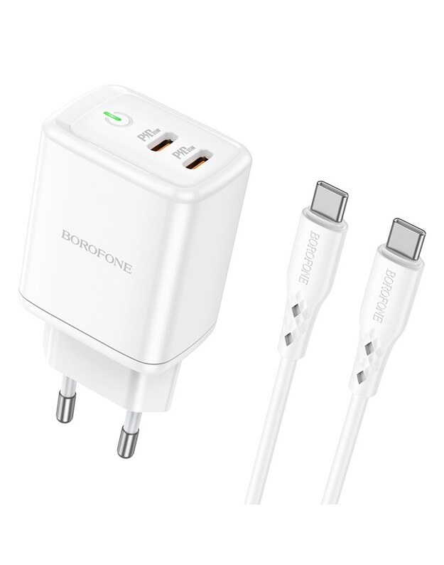 Įkroviklis Borofone BN9 35W 2xUSB-C + USB-C to USB-C cable 1.0m baltas