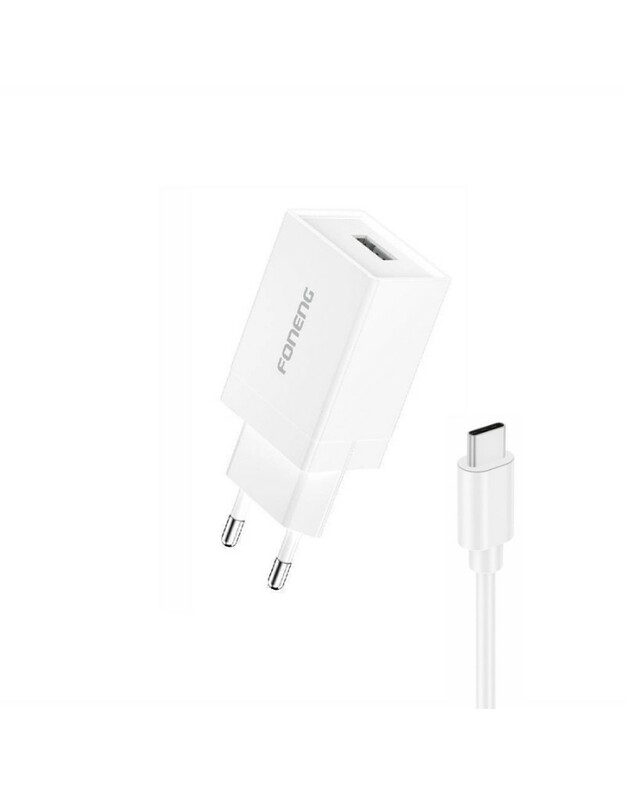 Įkroviklis Foneng K210 2.1A USB-A + USB-A to USB-C cable 1.0m baltas