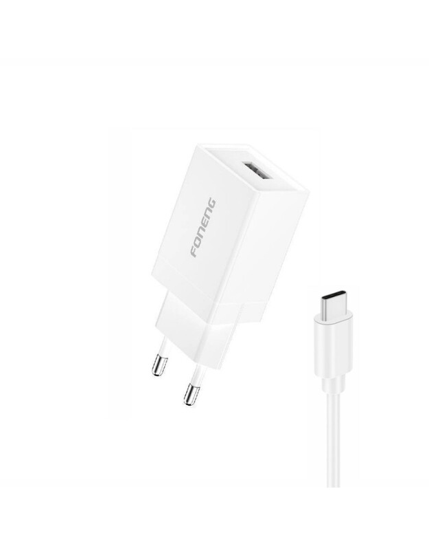Įkroviklis Foneng K210 2.1A USB-A + USB-A to USB-C cable 1.0m baltas
