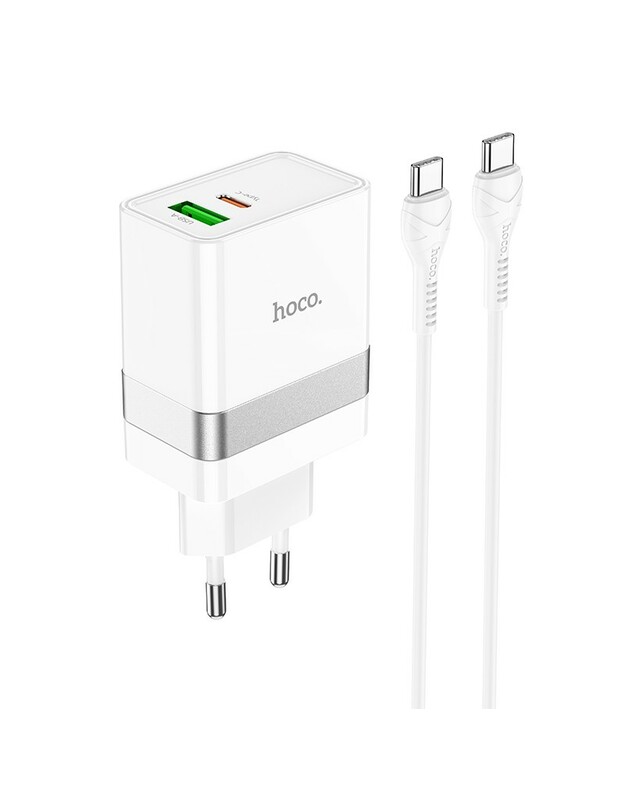 Įkroviklis Hoco N21 USB-A/Type-C PD30W+QC3.0 + Type-C baltas