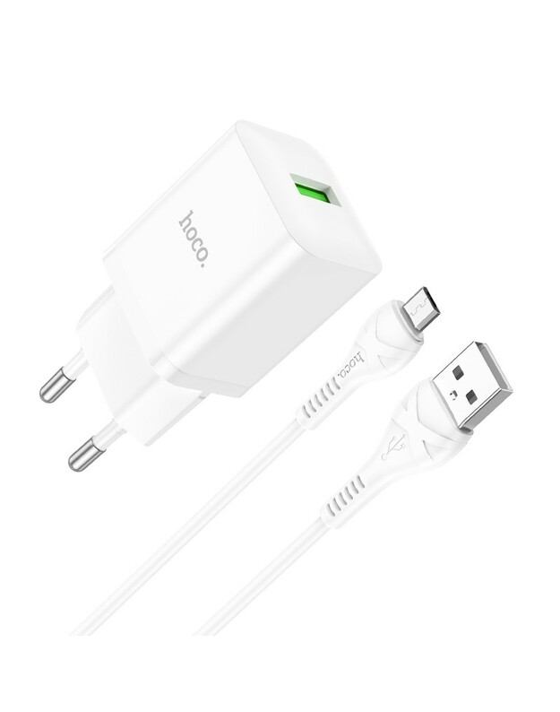 Įkroviklis Hoco N26 18W USB-A + USB-A to MicroUSB cable 1.0m baltas