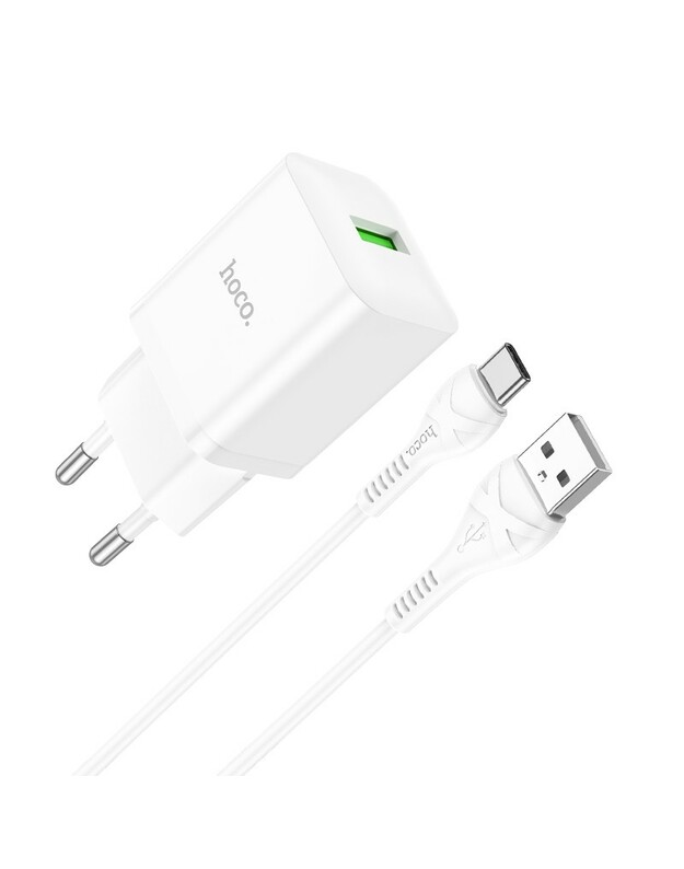 Įkroviklis Hoco N26 18W USB-A + USB-A to USB-C cable 1.0m baltas