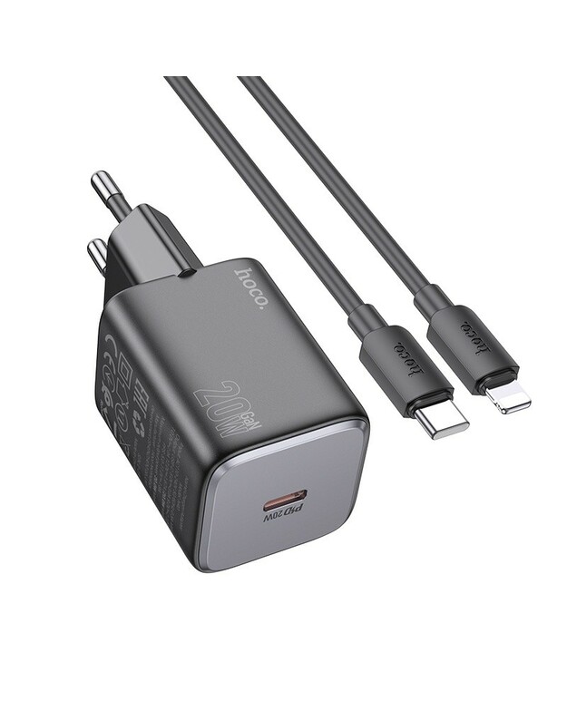 Įkroviklis Hoco N40 20W USB-C + USB-C to Lightning cable 1.0m juodas