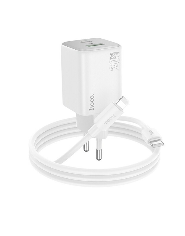 Įkroviklis Hoco N41 20W GaN USB-A/USB-C + USB-C to Lightning cable 1.0m baltas