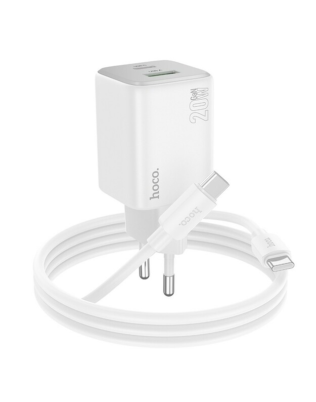 Įkroviklis Hoco N41 20W GaN USB-A/USB-C + USB-C to USB-C cable 1.0m baltas