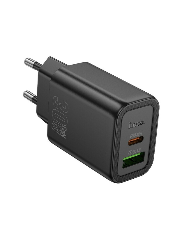 Įkroviklis Hoco N63 30W GaN USB-C/USB-A juodas