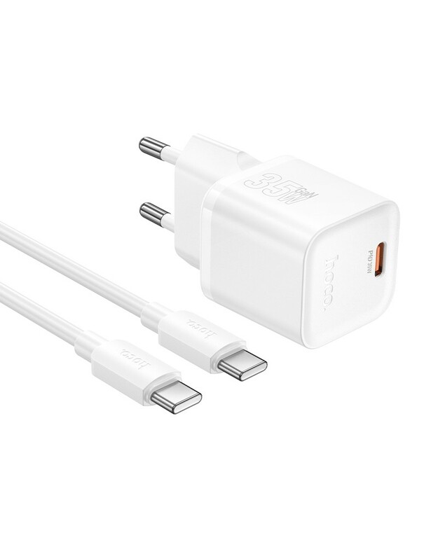 Įkroviklis Hoco N66 35W GaN USB-C/USB-A + USB-C to USB-C cable 1.0m baltas