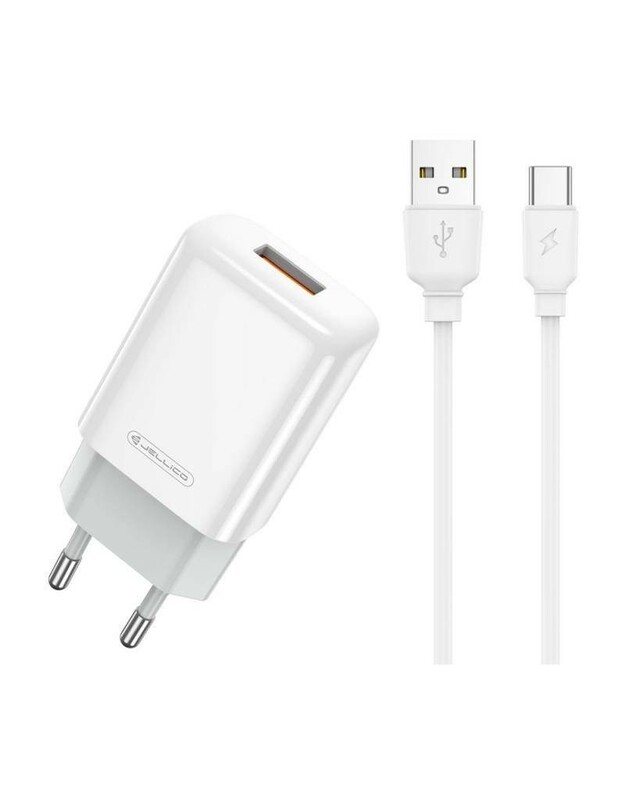 Įkroviklis Jellico EU01 2.4A USB-A + USB-A to USB-C cable 1.0m baltas