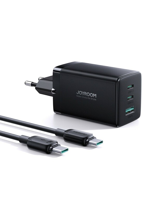 Įkroviklis Joyroom JR-TCG01 65W GaN 2xUSB-C/USB-A + USB-C to USB-C cable 1.2m juodas