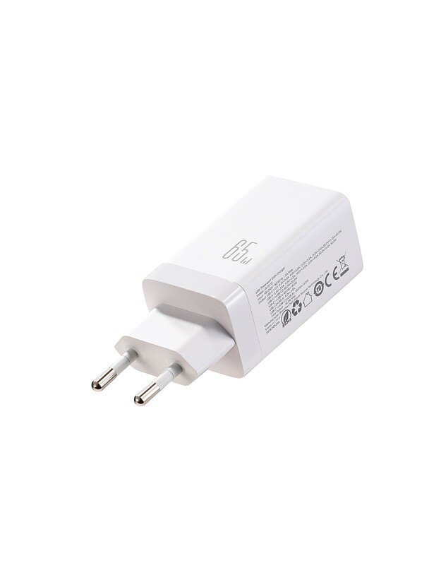 Įkroviklis Joyroom JR-TG10 GaN 65W 2xUSB-C/USB-A + USB-C to USB-C 100W 1.2m cable baltas