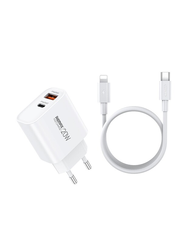 Įkroviklis Remax RP-U120 20W USB-C/USB-A + USB-C to Lightning cable 1.0m baltas