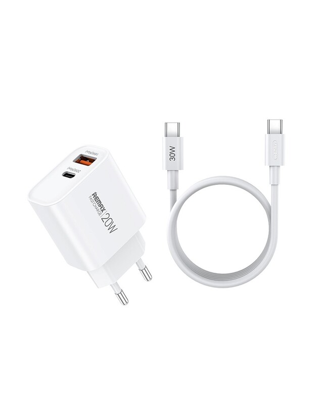 Įkroviklis Remax RP-U120 20W USB-C/USB-A + USB-C to USB-C cable 1.0m baltas