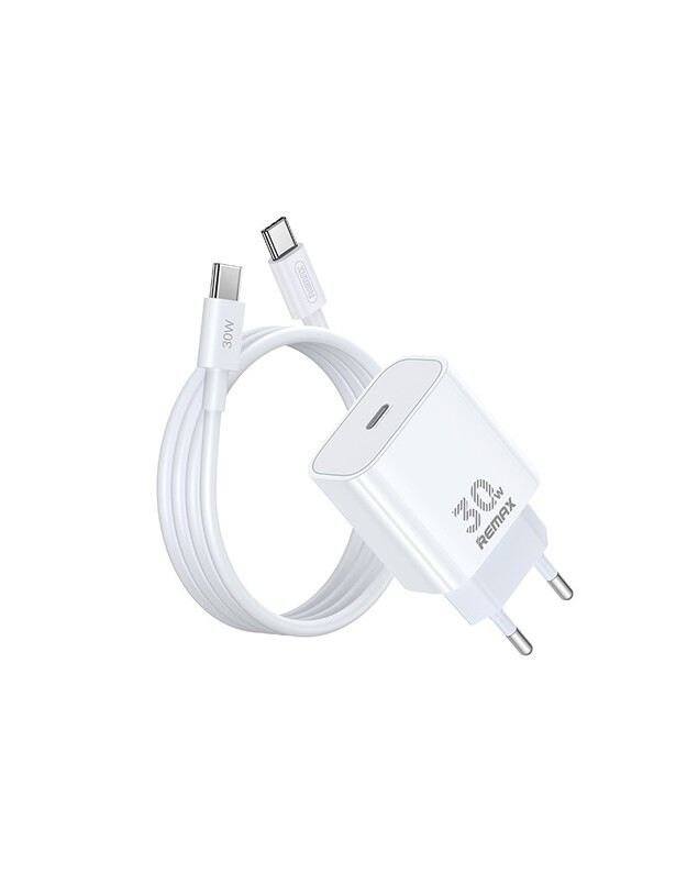 Įkroviklis Remax RP-U71 30W GaN USB-C + USB-C to USB-C cable 1.0m baltas