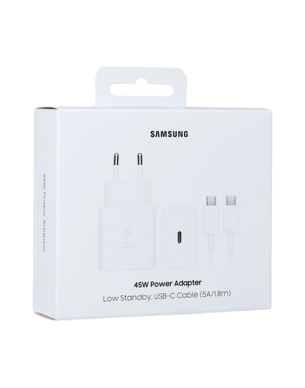 Įkroviklis Samsung EP-T4511XWEGEU 45W USB-C + USB-C to USB-C cable 1.8m baltas