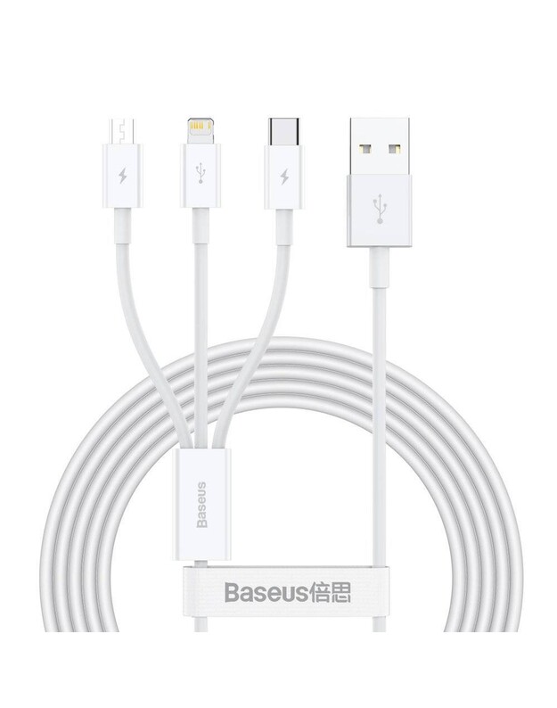 Kabelis Baseus Superior iš USB į microUSB+Lightning+Type-C 3.5A 1.5m baltas CAMLTYS-02