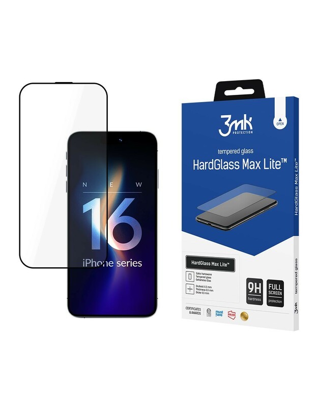 LCD apsauginis stikliukas 3mk Hard Glass Max Lite Apple iPhone 16 Pro/17 juodas
