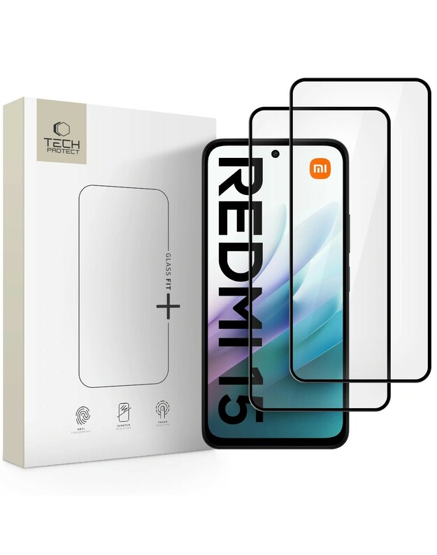 LCD apsauginis stikliukas Tech-Protect Glass Fit+ 2-Pack Xiaomi Redmi 15 4G/Redmi 15 5G juodas