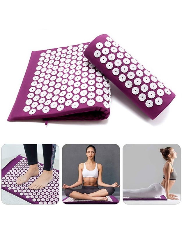 Masažinis akupresūros kilimėlis su pagalvėle MM-001 tamsiai raudonas