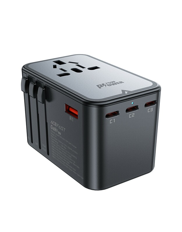Universalus kelioninis įkroviklis Acefast Z1 75W GaN 2xUSB-A/3xUSB-C juodas