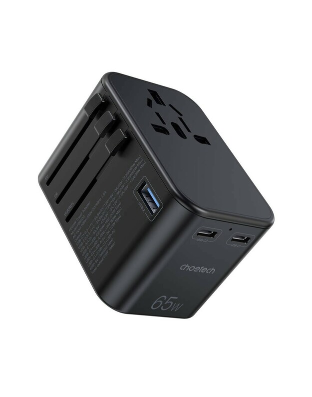 Universalus kelioninis įkroviklis Choetech PD5009 65W 2xUSB-C/USB-A juodas