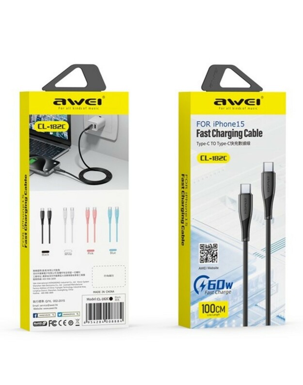 USB kabelis Awei CL-182C USB-C to USB-C 1.0m baltas