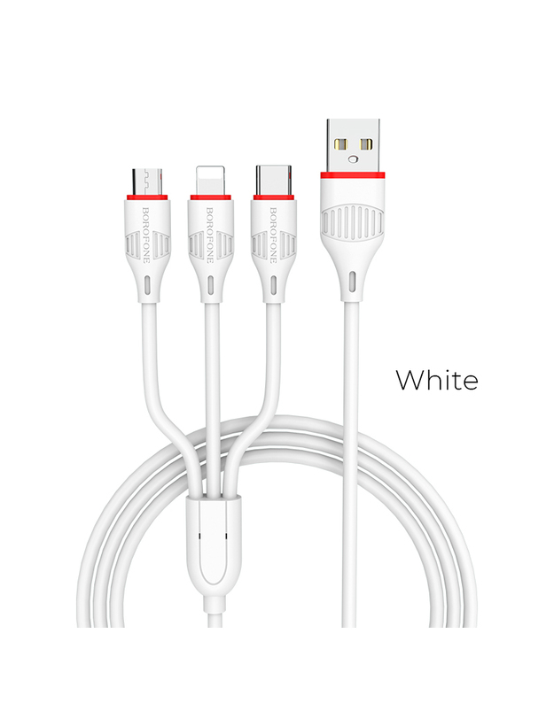 USB kabelis Borofone BX17 3in1 microUSB-Lightning-Type-C baltas