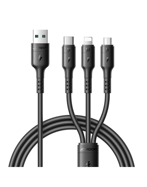USB kabelis Joyroom S-A61 USB-A to USB-C/Lightning/MicroUSB 3.5A 1.2m juodas