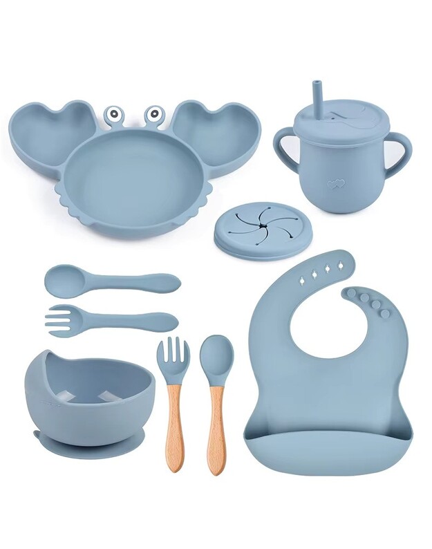 Vaikiškų silikoninių indų rinkinys Reach Crab-9, mėlynas