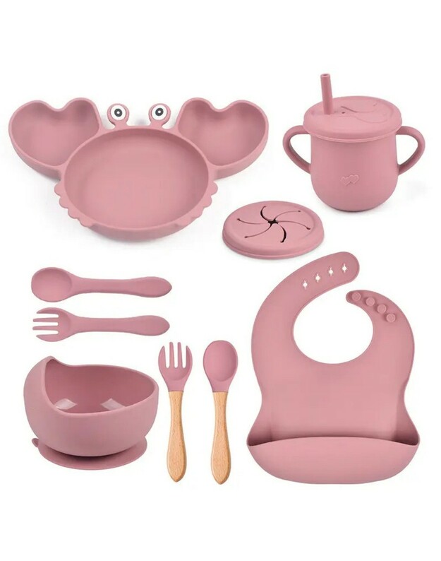 Vaikiškų silikoninių indų rinkinys Reach Crab-9, rožinis