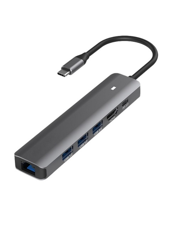 Adapteris USB Type-C - HDMI, LAN, 3x USB 3.0 Type-A, USB Type-C PD100W