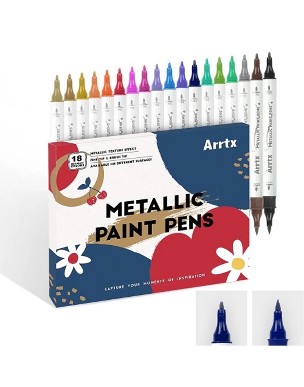 Dvipusiai akriliniai flomasteriai ARRTX, 18 spalvų, metalinių atspalvių