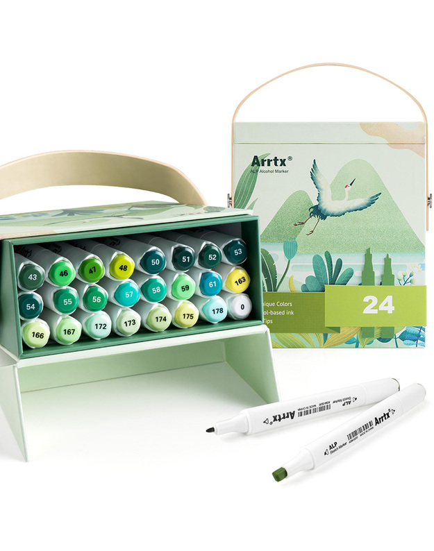 Dvipusiai markeriai - flomasteriai ARRTX Alp, 24 spalvų, žalio atspalvių