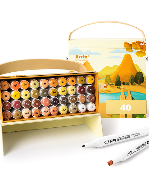 Dvipusiai markeriai - flomasteriai ARRTX Alp, 40 spalvų, geltono atspalvio