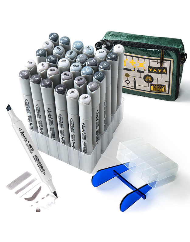 Dvipusiai markeriai - flomasteriai ARRTX Oros, 32 spalvų, pilko atspalvio