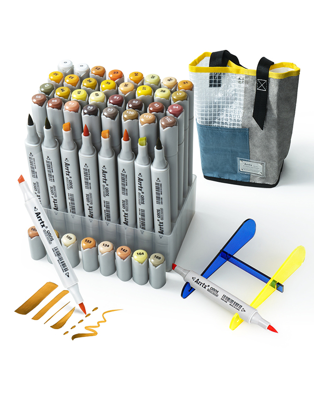 Dvipusiai markeriai - flomasteriai ARRTX Oros, 40 spalvų, geltono atspalvio