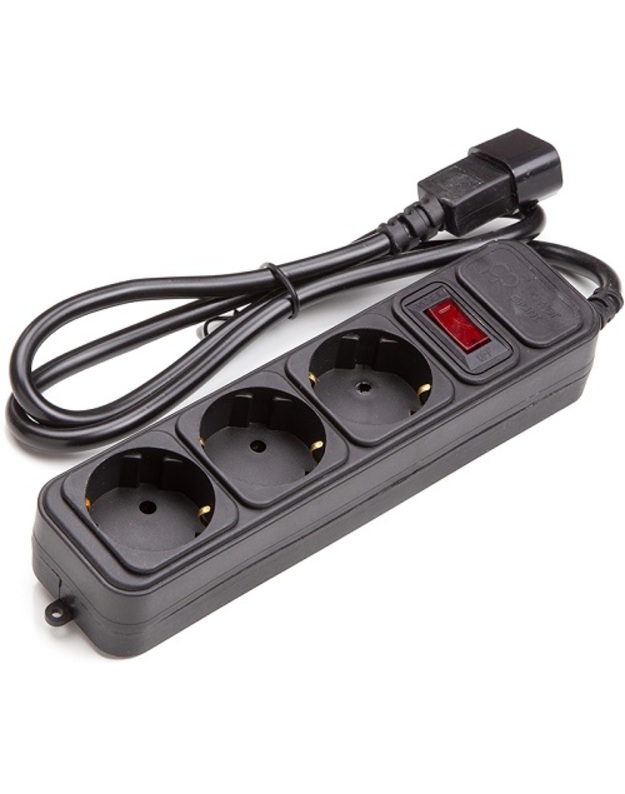 Ilgiklis UPS 1m, 3 lizdai, su jungikliu, juodas