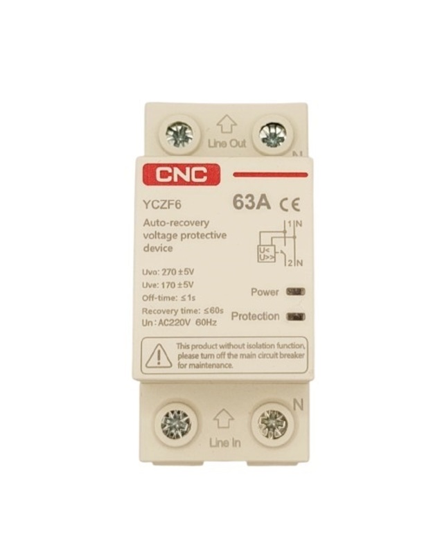 Įtampos apsaugos relė, 1P+N, 63A, 230V, su atsistatymo funkcija