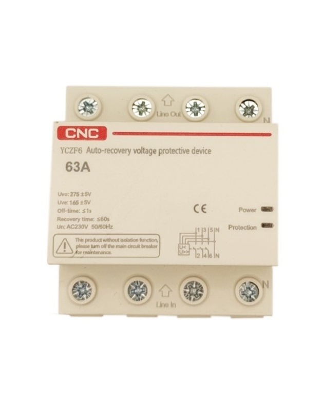 Įtampos apsaugos relė, 3P+N, 63A, 230V, su atsistatymo funkcija