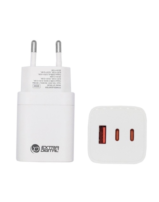 Kroviklis EXTRA DIGITAL GaN 2x USB Type-C, USB Type-A: 65W, PPS