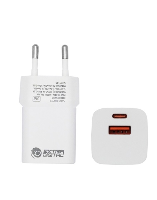 Kroviklis EXTRA DIGITAL GaN USB Type-C, USB Type-A: 30W, PPS