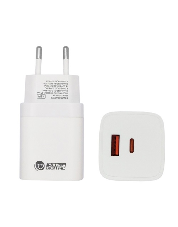 Kroviklis EXTRA DIGITAL GaN USB Type-C, USB Type-A: 45W, PPS