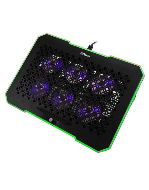 Nešiojamojo kompiuterio aušinimo stovas HISMART, su 6 RGB ventiliatoriais, 5 padėčių