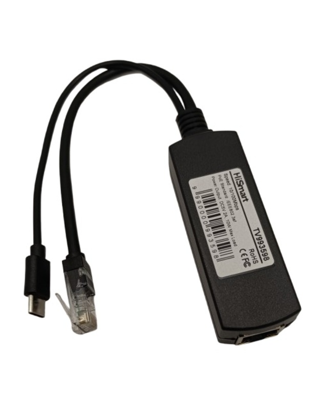 PoE 10/100M spliteris 10W, USB-C 5V 2A