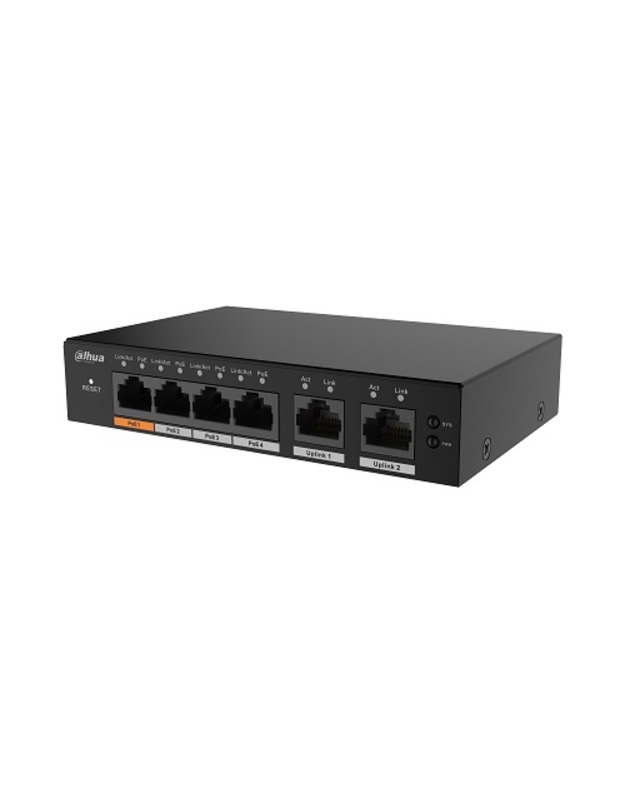 PoE šakotuvas valdomas100Mbps 4portų+2G uplink, Hi-PoE