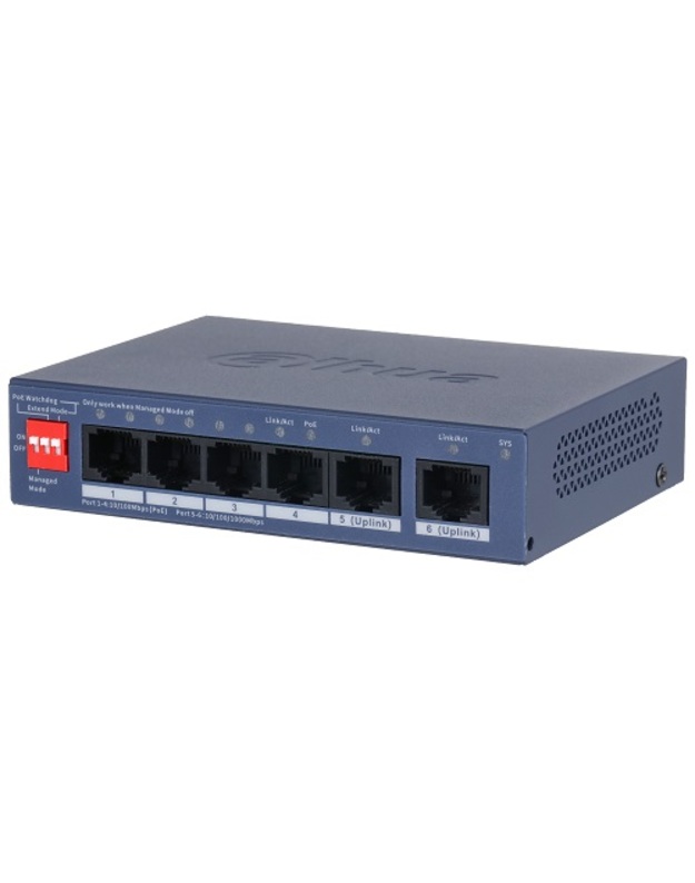 PoE šakotuvas valdomas100Mbps 4portų+2G uplink