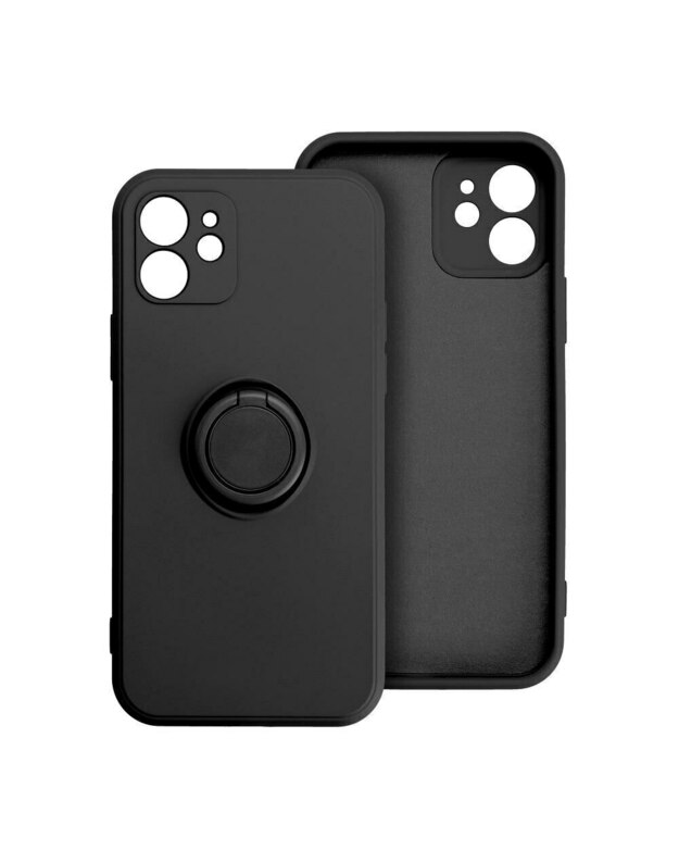 iPhone 13 mini dėklas, juodas, minkštas, žiedo laikiklis