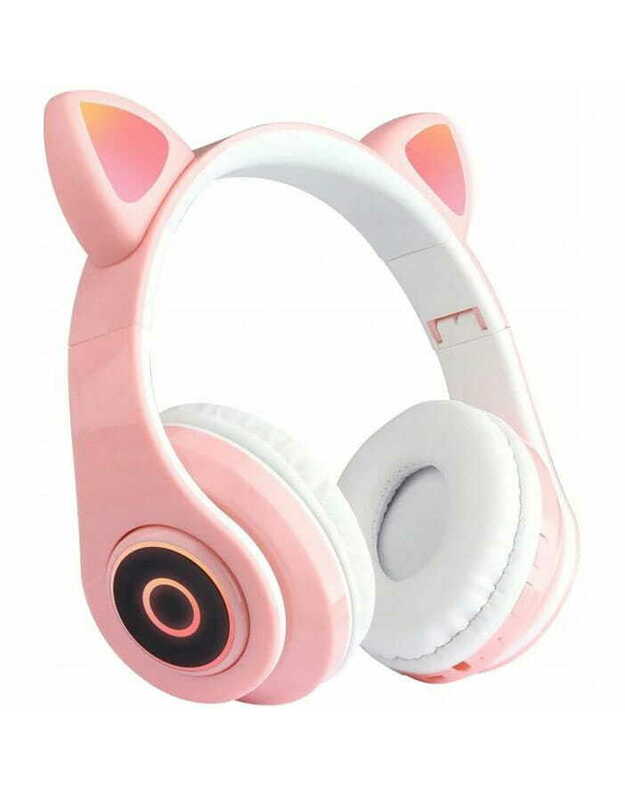 Bluetooth ausinės vaikams B39 Cat ausytės, rožinės spalvos