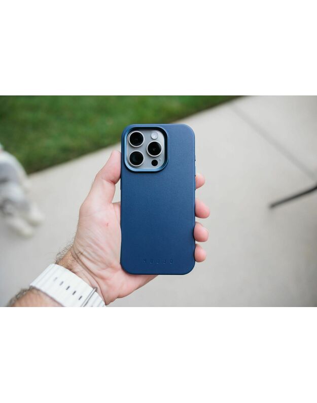 Telefono dėklas Mag Odinis dėklas Apple iPhone 16 Pro, mėlynas