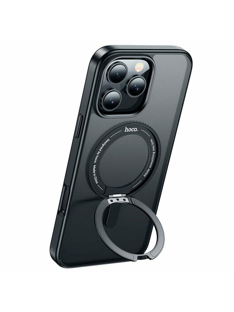 Phone 16 Pro Max dėklas HOCO AS1 Magsafe 360 ​​magnetinis žiedas, juodas