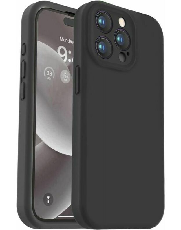Juodas dėklas Apple iPhone 16 Pro "Liquid Silicone" 1.5mm